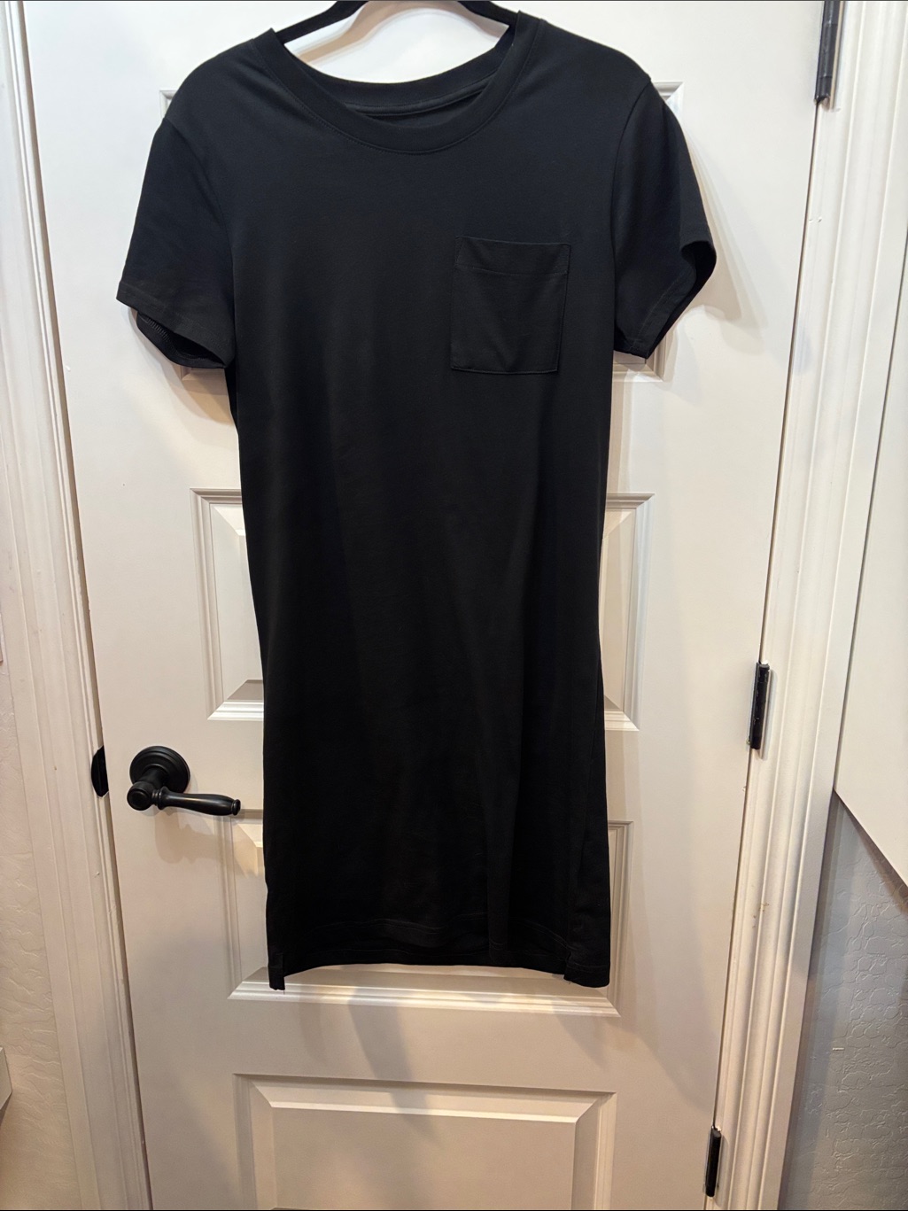 Black Short Sleeve T-Shirt Dress With Chest Pocket